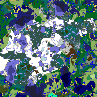 Predicted biome map of Java 1.19.2 seed 2546252643824674852 around estimated spawn