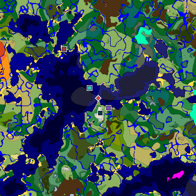 Predicted biome map of Java 1.19.2 seed -9198100551903117096 around estimated spawn