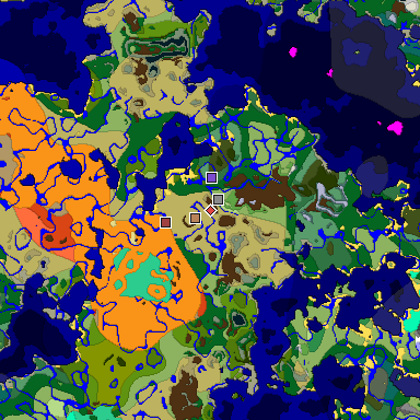 Predicted biome map of Java 1.19.2 seed 4721754247038579654 around estimated spawn