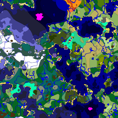 Predicted biome map of Java 1.19.2 seed -874732440223332040 around estimated spawn