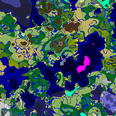 Predicted biome map of Java 1.19.2 seed 6678024245408751581 around estimated spawn
