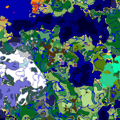 Predicted biome map of Java 1.19.2 seed -845116904328953391 around estimated spawn