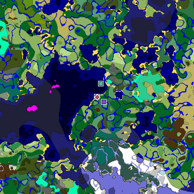 Predicted biome map of Java 1.19.2 seed -1546161794182127550 around estimated spawn