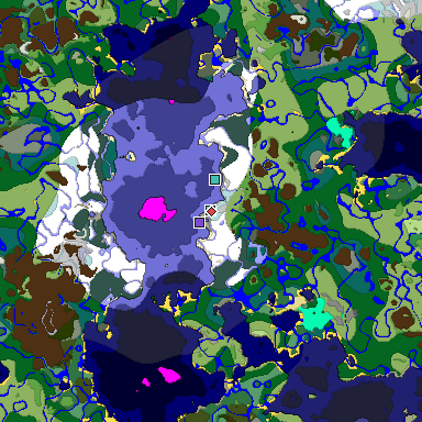 Predicted biome map of Java 1.19.2 seed -1218888299269309984 around estimated spawn