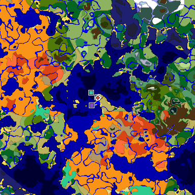 Predicted biome map of Java 1.19.2 seed -7667136401602050398 around estimated spawn