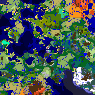 Predicted biome map of Java 1.19.2 seed 5954921566465042345 around estimated spawn