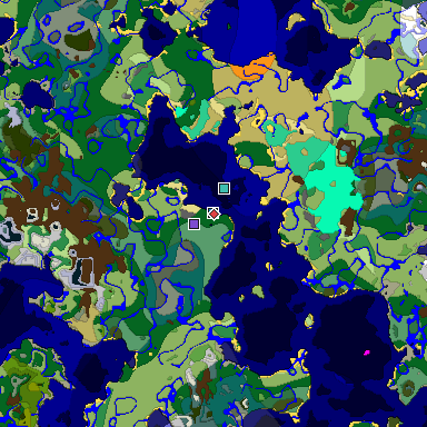 Predicted biome map of Java 1.19.2 seed 2877258136939144972 around estimated spawn