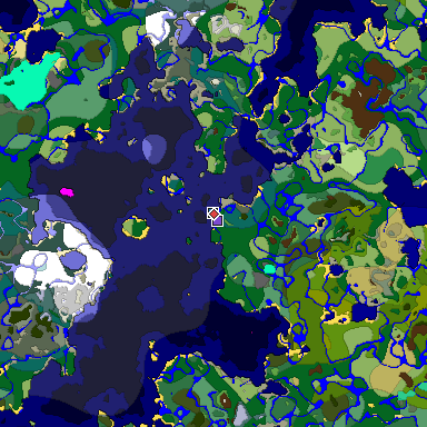 Predicted biome map of Java 1.19.2 seed 7662131115761820015 around estimated spawn