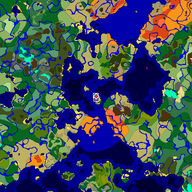 Predicted biome map of Java 1.19.2 seed 7112338287412530912 around estimated spawn