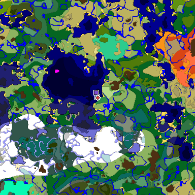 Predicted biome map of Java 1.19.2 seed 373644949184885221 around estimated spawn