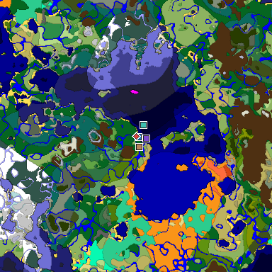 Predicted biome map of Java 1.19.2 seed -355805555967275351 around estimated spawn