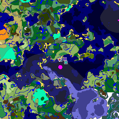 Predicted biome map of Java 1.19.2 seed -6933407160389800267 around estimated spawn