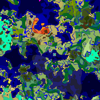 Predicted biome map of Java 1.19.2 seed 6019823485953848737 around estimated spawn