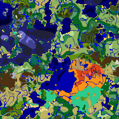 Predicted biome map of Java 1.19.2 seed 6711451735684890813 around estimated spawn
