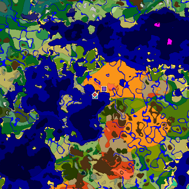 Predicted biome map of Java 1.19.2 seed 6423968037215234774 around estimated spawn