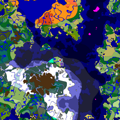 Predicted biome map of Java 1.19.2 seed 7817973647755278775 around estimated spawn