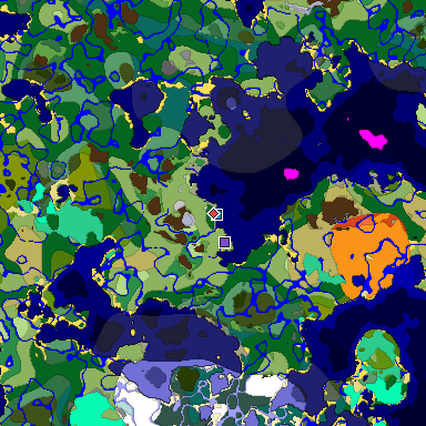 Predicted biome map of Java 1.19.2 seed 6405320116374928926 around estimated spawn