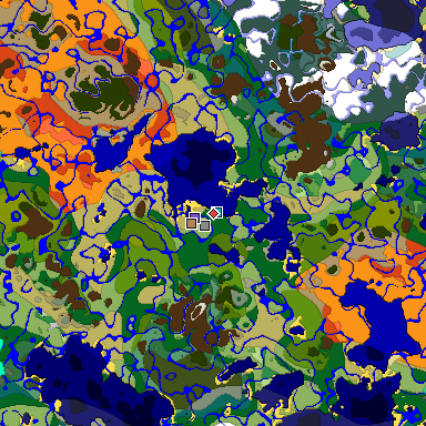 Predicted biome map of Java 1.19.2 seed 2953252617410496929 around estimated spawn