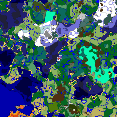 Predicted biome map of Java 1.19.2 seed -8694108033175705150 around estimated spawn