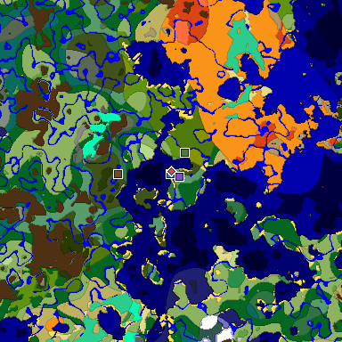 Predicted biome map of Java 1.19.2 seed -2202290618196827415 around estimated spawn