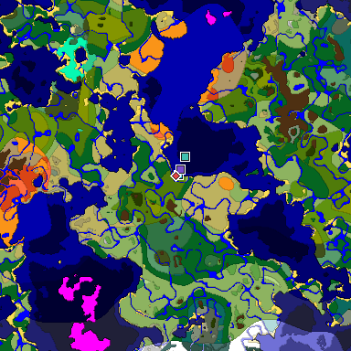 Predicted biome map of Java 1.19.2 seed 6260949343423548711 around estimated spawn
