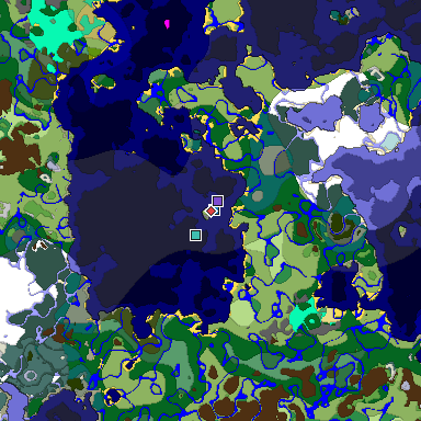 Predicted biome map of Java 1.19.2 seed -3995290849008977881 around estimated spawn