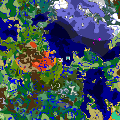 Predicted biome map of Java 1.19.2 seed 21192873068186592 around estimated spawn