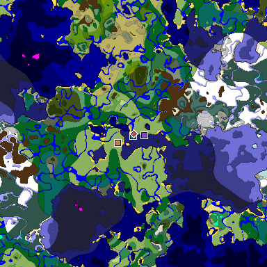 Predicted biome map of Java 1.19.2 seed -7232603860993148580 around estimated spawn