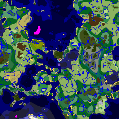 Predicted biome map of Java 1.19.2 seed 1312502707718516105 around estimated spawn
