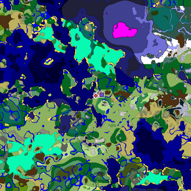 Predicted biome map of Java 1.19.2 seed -1822950531428055749 around estimated spawn