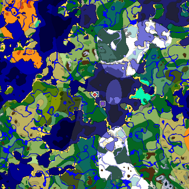 Predicted biome map of Java 1.19.2 seed 1270689427399694257 around estimated spawn