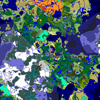 Predicted biome map of Java 1.19.2 seed -8557622527652195673 around estimated spawn