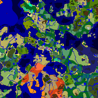 Predicted biome map of Java 1.19.2 seed 442455951745550786 around estimated spawn