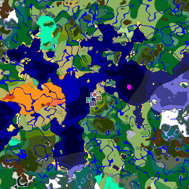 Predicted biome map of Java 1.19.2 seed -7013515159611997910 around estimated spawn