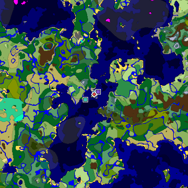 Predicted biome map of Java 1.19.2 seed 1032823050251937285 around estimated spawn