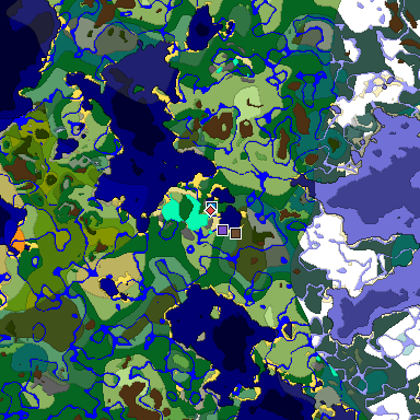 Predicted biome map of Java 1.19.2 seed 3380681423743901017 around estimated spawn