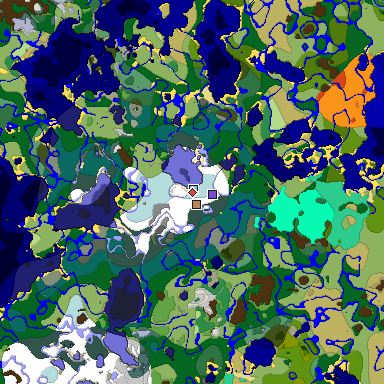 Predicted biome map of Java 1.19.2 seed -4458982421857286294 around estimated spawn