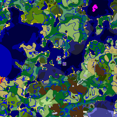 Predicted biome map of Java 1.19.2 seed 7789967675506718399 around estimated spawn