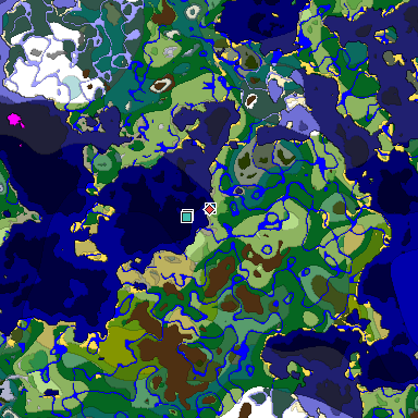 Predicted biome map of Java 1.19.2 seed 3830511292193990565 around estimated spawn