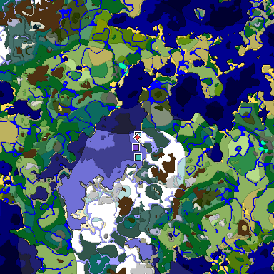 Predicted biome map of Java 1.19.2 seed 1797050195489693670 around estimated spawn