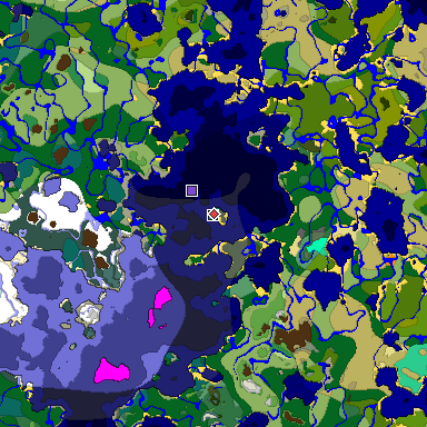 Predicted biome map of Java 1.19.2 seed -1055734039469016555 around estimated spawn
