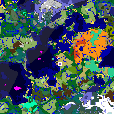 Predicted biome map of Java 1.19.2 seed -3992071745676740617 around estimated spawn