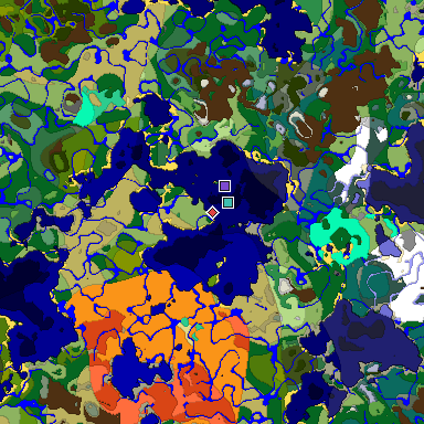 Predicted biome map of Java 1.19.2 seed 7874001096635928138 around estimated spawn