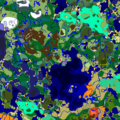 Predicted biome map of Java 1.19.2 seed -591282574755393289 around estimated spawn