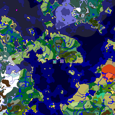 Predicted biome map of Java 1.19.2 seed -6291178429729390929 around estimated spawn