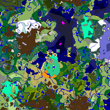 Predicted biome map of Java 1.19.2 seed 6411690781484706571 around estimated spawn