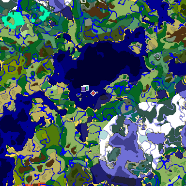 Predicted biome map of Java 1.19.2 seed 4334652181989509575 around estimated spawn