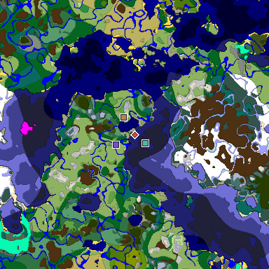 Predicted biome map of Java 1.19.2 seed 2442801706313030781 around estimated spawn