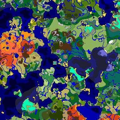 Predicted biome map of Java 1.19.2 seed 1617234270302040899 around estimated spawn