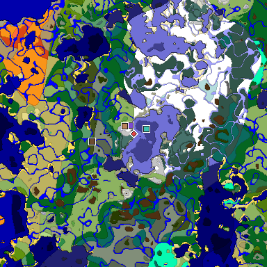 Predicted biome map of Java 1.19.2 seed -4837209527025445423 around estimated spawn